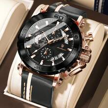 POEDAGAR's New Three Eye Six Pin Quartz Watch Features A Leather Strap That Showcases Your Personal Charm And Unique Craftsmanship - Rose Gold - View 11