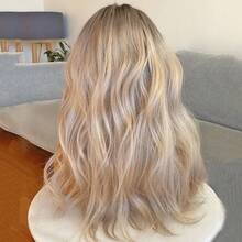 13x4 Lace Front Human Hair Wig, Vanilla Cream Ombre Wavy, Salon-Grade Dye, 100% Human Hair, 180% Density, 20"/24", Lightweight Breathable Transparent Lace Front Wig, Suitable For Caucasian Women - Multicolor - View 3