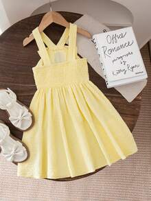 1pc Girls' Casual Sleeveless Bow Decor Dress, Spring/Summer - Multicolor - View 3