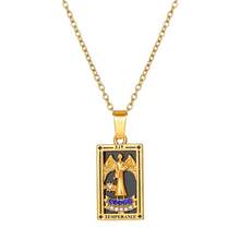 Mesh Red Style Vintage Stainless Steel Necklace Colorfast Rectangular Dripping Tarot Pendant Clavicle Chain Women - ZJ13947 - 查看 5