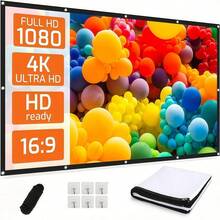 Schermo di proiezione da 84/100 pollici, include corde e ganci adesivi, rapporto d'aspetto 16:9, pieghevole e portatile, resistente alle pieghe, lavabile, adatto per proiezioni interne ed esterne, schermo di proiezione a doppia faccia, applicabile per casa, feste, ufficio, aula, ritorno a scuola e altre occasioni. - Bianco - Visualizzare 1