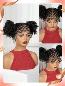 A ANYTIME 这款时尚易戴的合成假发采用全蕾丝结构，搭配盒式辫子，轻松打造自然蓬松的非洲马尾辫造型。