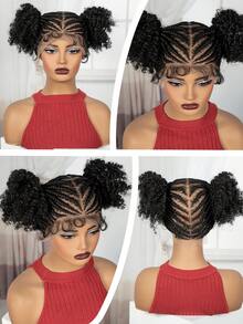 A ANYTIME 这款时尚易戴的合成假发采用全蕾丝结构，搭配盒式辫子，轻松打造自然蓬松的非洲马尾辫造型。