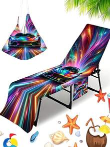 1pc Car Pattern Microfiber Beach Towel, Foldable Into A Beach Bag, With Pockets For Glasses And Phone, Quick Drying Beach Chair Cover, Convenient To Carry Pool Towel