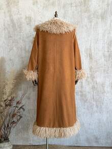 Rusttydustty Áo khoác cardigan kiểu Bohemian miền Tây cổ điển bằng da lộn giả với cổ lông. - con lạc đà - Xem 2
