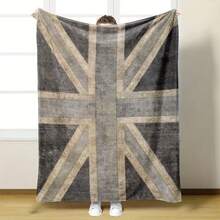 1pc Vintage British Union Jack Plaid Fleece Blanket - Soft Warm All-Season Throw With Union Jack Flag Design, Lightweight & Portable For Home, Office, Travel - White - View 6