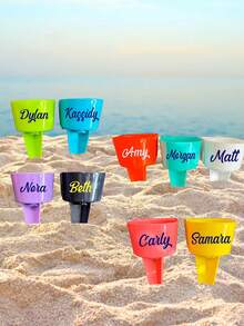 (Custom Style/Name!)Beach Cup & Phone Holder, Beach Cup Holder Coaster Set With Phone And Snack Compartments - Plastic Beverage Stands For Sand - Perfect Stackable Drink Holders For Beach, Picnic, And Vacations - Multicolored Tray Pack For Family And Friends - Ideal Gift For Outdoor Enthusiasts, Drink Sand Personalized Graduation Bride Gift Birthday Girls Trip Wedding Favors Teacher Team Family Mother's Day - Multicolor - View 8