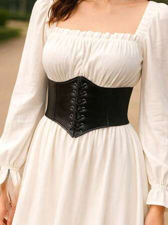 1pc Women's All-Match Versatile Black Adjustable Tie Waist Belt, Fashionable & Elegant, Suitable For Accessorizing Dresses, Coats, Or Commuting & Gatherings