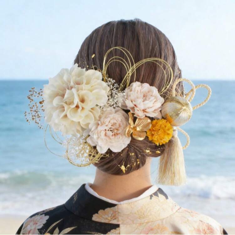 髪飾り 成人式 前撮り バドフラワー ドライフラワー 和装 ヘッドドレス