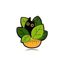 1pcs Cats In Plants Metal Black Cat Potted Plant Badges Lapel Brooches Fun Animal Plant - D - View 9