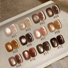 MIANEL 12毫升/瓶 冬季热销花状缎面猫眼凝胶指甲油 2026新款冰透明裸色玻璃珠猫眼石指甲油 白色指甲油 美甲用品 粉色指甲油 蓝色指甲油 新年指甲油 冬季指甲油套装 纯色指甲油 美甲用品 美甲沙龙专用 - 彩色 - 查看 29