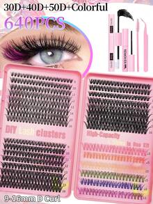 640pcs/Set Single Lash False Eyelashes, Large Capacity, 10D+20D+30D+40D+50D Curled D-Type, 8-16mm, DIY Fake Lashes, Natural & Thick, Delicate & Lightweight, Super Soft, Reusable, Single Strand Segmented False Lashes, Eyelash Extension Kit, Suitable For Travel, Daily Wear (Beginner Friendly), Wedding, Date, Party, Holiday, Also Great As Christmas/Halloween/Gift Lash Set