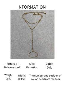 1pc Stainless Steel Minimalist Finger Chain Bracelet, Random Bead Placement, Basic Daily Accessory - Gold - View 7