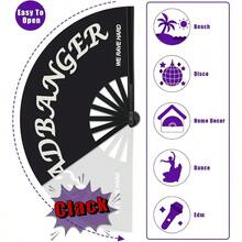 Abanico plegable grande de mano para hombre/mujer, esencial para vacaciones en la playa. Abanico de mano para fiestas, festivales de música y actuaciones. Decoraciones frescas para vacaciones en la playa, ropa de mujer - Golpeador de cabeza - Ver 4