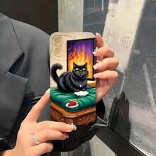 1PC Phone Case ,  Black Cat With Sunglasses And Cake , Stylish Phone Case, Phone Decoration, All-around Lens Protection, Creative Small Gift, Funny Gift for Boys and Girls - ブラック - チェックする 5