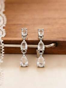 2pcs Water Drop Dangle Earrings Women Zirconia Gold Plated Earrings Christmas Accessories Holiday Party New Year Jewelry Gift For Couple Lover Girlfriend