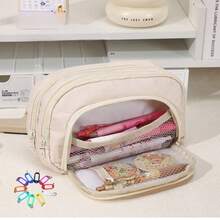 1PC Macaron-Colored Large-Capacity Pencil Case - INS-Style Stationery Bag, Portable Handheld Pouch, Multi-Functional Cosmetic Bag With Multiple Compartments For Easy Organization | Suitable For Students & Office Use, Ideal For Storing School Supplies, Cosmetics, Makeup Brushes & Household Small Parts - Multicolor - View 6