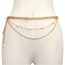 Chain Belt Chain Silver Chain Belt Gold Chain Belt With Chain Sunflower Butterfly Waist Chain Belt Plus Size Long - C1 - 珍珠 - 金 - 查看 5