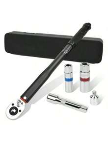 [Llave de trinquete telescópica]Torquímetros Llave Dinamométrica 3/8'' 5-70 Nm 5 Piezas,,el juego incluye una llave dinamométrica de 3/8 de pulgada, 2 enchufes de diferentes tamaños (14 mm/16 mm), un adaptador de 3/8 a 1/4 y una varilla de extensión,que es adecuada para trabajos de precisión como reparación de automóviles o bicicletas. El cuerpo es compacto y portát, de varios tamaños, adecuada para el mantenimiento de automóviles y herramientas DIY, herramientas para hombres, multiherramientas - Plateado - Ver 1