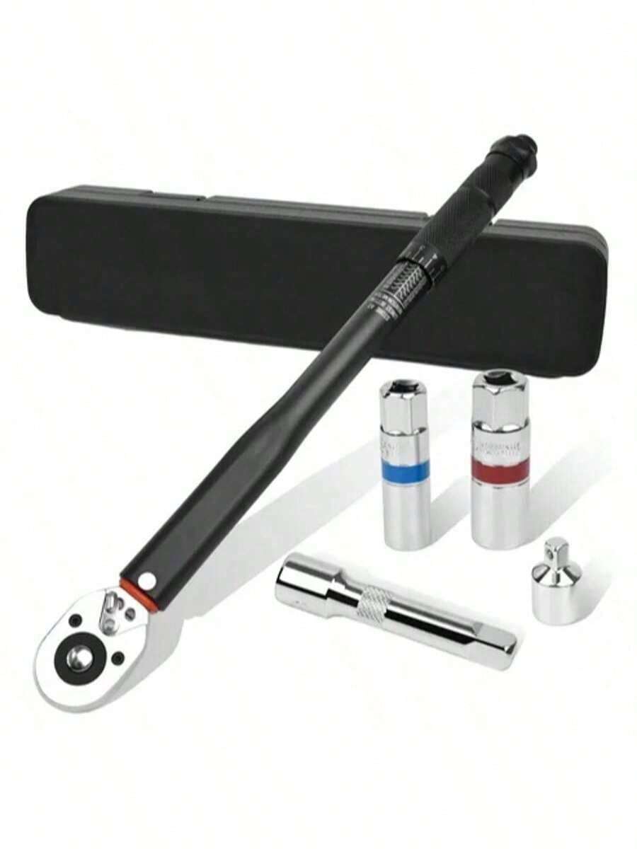 [Llave de trinquete telescópica]Torquímetros Llave Dinamométrica 3/8'' 5-70 Nm 5 Piezas,,el juego incluye una llave dinamométrica de 3/8 de pulgada, 2 enchufes de diferentes tamaños (14 mm/16 mm), un adaptador de 3/8 a 1/4 y una varilla de extensión,que es adecuada para trabajos de precisión como reparación de automóviles o bicicletas. El cuerpo es compacto y portát, de varios tamaños, adecuada para el mantenimiento de automóviles y herramientas DIY, herramientas para hombres, multiherramientas - Plateado - Ver 1