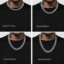 1pc S925 925 Silver Moissanite Pendant Cuban Chain Necklace Men And Women Hip-Hop Style Suitable For Daily Wear Birthday Party Christmas Thanksgiving Family Friends Couple Gift - 55厘米/21.65英寸 - 查看 3