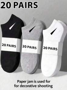 20 Pairs Unisex Socks, Sports Socks, White/Black/Grey Short Socks, Comfortable Ankle Socks With Slash Pattern, Moisture-Wicking, Breathable, Classic Solid Color, Simple & Fashionable Casual Socks, Suitable For Daily Wear - Black and White - View 7