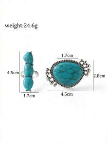 2 Pieces Adjustable Boho Style Turquoise Rings Set For Women's Everyday Wear - Lightning Model - View 4