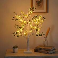 NXUEBDU Lighted Birch Trees With Green Leaves For Indoor Decor, 2ft Light Up Tree Lamp With Timer, Fairy Light Spirit Tree For Christmas, Office, Wedding, Home Decorations, USB_Battery Powered - MàuB - Xem 8