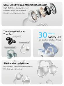 HP H10M Open-Ear Bluetooth 5.4 Earphones | Stylish & Portable, Premium Sound Quality, IPX4 Waterproof, 30 Hours Playback Time, Built-In Microphone Gaming Earphones, Compatible With IOS And Android, Mother's Day Holiday Gift - H10M - View 6