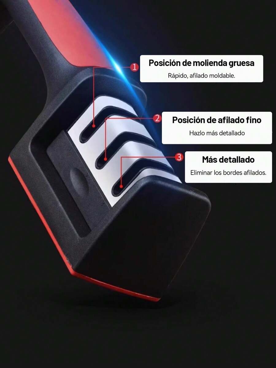 Afilador de cuchillos de mano multifunción con 3 etapas, herramienta de afilado rápido con base antideslizante, accesorio de cocina para cuchillos