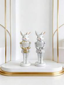 1pc Vintage Rabbit Nutcracker Decor, Realistic & Cute Rabbit Shaped Nutcracker With Gold & Silver Accents, Ideal For Easter And Christmas Home Decor, Perfect Holiday Celebration Gift - Multicolor - View 9