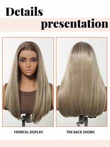 Peluca de encaje frontal de alta definición de 13*4, de alta calidad, de moda y natural. Peluca de encaje gris ombre de 18 pulgadas de cabello liso, peluca de encaje de alta calidad para mujeres, peluca sintética de encaje resistente al calor, adecuada para festivales, viajes, reuniones familiares, juegos de roles, bailes de máscaras, uso diario de actores y regalos de festival para niñas - Gris degradado - Ver 5