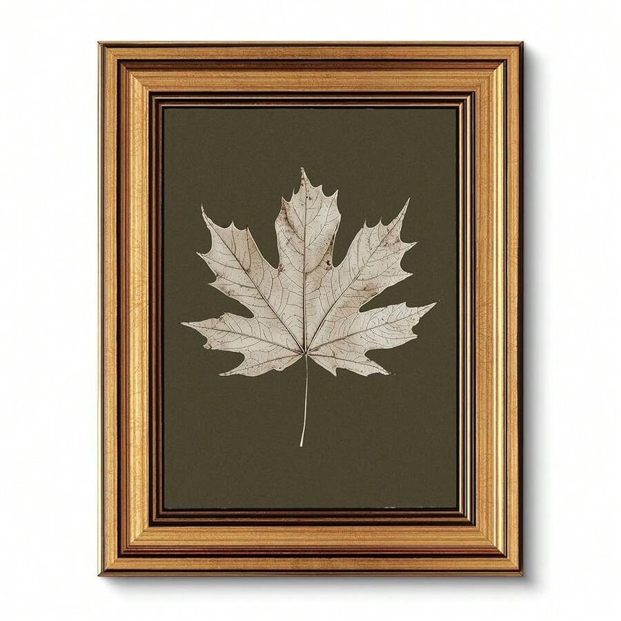 VIYYIEA Vintage Gold Framed Wall Art For Living Room, Maple Leaf Canvas Prints Home Decor, Oil Painting Picture, Bedroom Wall Decor Gifts For Friends Or Family -[Maple Leaf Specimen]-(10L X 8W) - [楓葉標本] - 查看 1