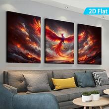 2D Flat 3pcs, Instant Hanging And Use, Abstract Mythical Animal- Fire Phoenix, Home Decoration, Wall Art, Room Decoration, Holiday Gifts, Hanging Paintings In Living Rooms, Bedrooms, Dining Rooms, Offices, Home Decoration, Picture Wall Decoration - 30.48*45.72*3.05cm*3pcs - View 4