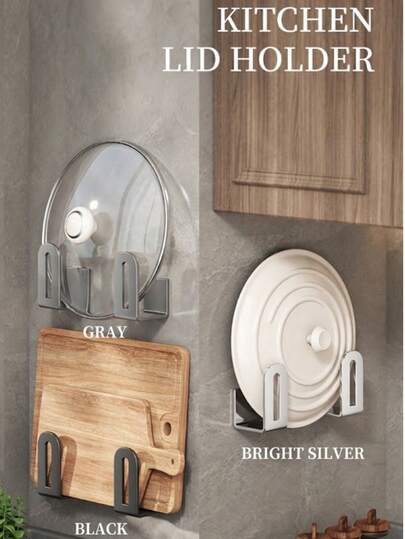 2/4/12 pièces Support de couvercle de pot sans perçage, étagère de rangement multifonctionnelle pour planches à découper, couvercles de casserole, convient pour le montage mural de salle de bain et de balcon. Essentiels de cuisine. Gadgets de cuisine. Articles ménagers. Décoration de chambre. Essentiels de cuisine. Décoration de la maison. Rangement organisateurs. Étagère. Décoration de cuisine. Saint-Valentin. Ramadan. Ustensiles de cuisine. Accessoires de cuisine.