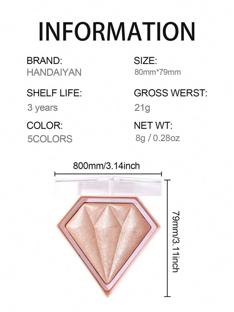 HANDAIYAN 钻石菱形高光粉，提亮肤色，修饰轮廓，哑光粉，节日礼物，化妆，派对，万圣节，圣诞节，旅行，秋冬，露营 - 粉色 - 查看 8
