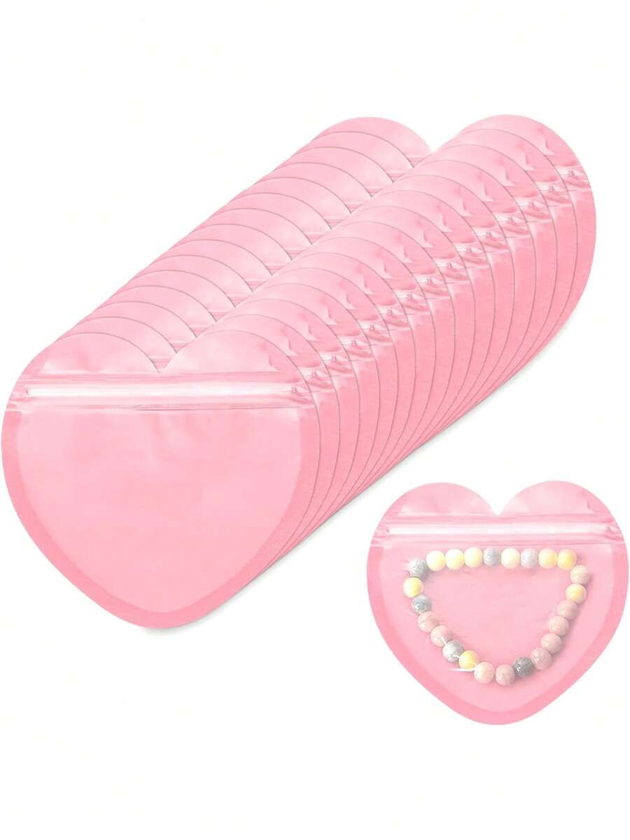 10/20/30/50个装心形首饰袋 小首饰袋 粉色可重复密封拉链袋 透明塑料首饰收纳袋 可爱包装用品 适用于小型企业 耳环样品 情人节 婚礼 - 彩色 - 查看 1