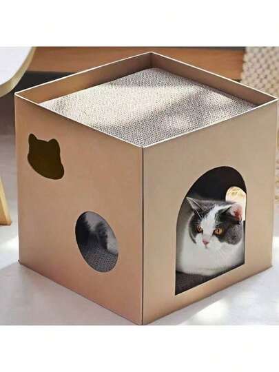 1 chiếc nhà cho mèo bằng bìa cứng, tấm cào móng cho mèo, chỗ trú ẩn kín cho mèo, phù hợp cho mọi mùa, chống mài mòn, không rụng lông, chống cào, thiết kế tự nhiên giúp bảo vệ ghế sofa và đồ nội thất.