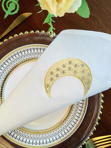 1/2/4pcs 100% Polyester Exquisite Embroidered Small Napkins, Ramadan Elements, Ramadan Mubarak, Oil And Dirt Resistant, Suitable For Ramadan, Home, Holiday Decor, Eid Mubarak, Parties, Weddings, Restaurants, Kitchens, Dining Tables, Desks, Coffee Tables, Vanities, Living Rooms, Bedrooms, Indoor And Outdoor, Camping Etc.