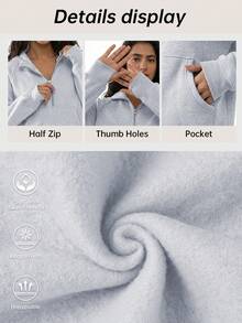 Speed mate 2026 Spring Short Pullover - Women's Quarter Zip Fleece Sweatshirt And Casual Hooded Sweatshirt - Light Grey - View 6