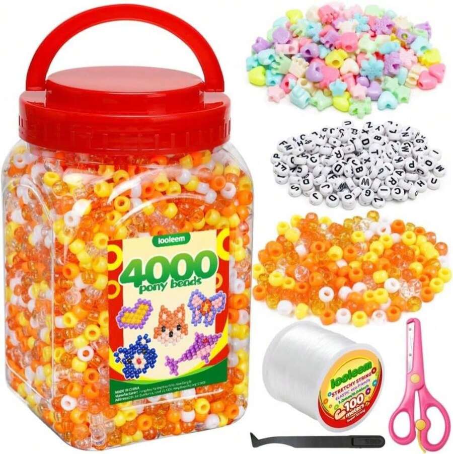 IOOLEEM Multi-Colored Bulk Pony Beads - 4000pc Kit For Friendship Bracelets &Amp; Jewelry Making, Easy Storage - ColorH - 查看 1