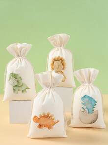 6pcs Reusable Jungle Animal Dinosaur Gift Bags With Drawstring, Jungle Animal Themed Birthday Party Home Holiday Decorations, Gift Wrapping Bags, Candy Bags, Back To School Supplies Bags, Jungle Party Supplies, Family Gathering Gift Packaging, Theme Party Favors, Birthday Gifts - Dinosaur - View 10