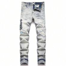 Blue High Street Jóvenes bordados para imitar viejos pantalones vaqueros flexibles - Azul - Ver 8
