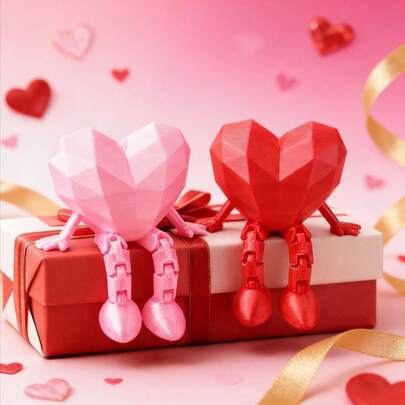 3D Printed Movable Heart-Shaped Figurine, Couple Desktop Decor/Creative Proposal Gift For Valentine's Day