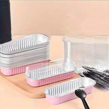 40/100pc Aluminum Foil Mini Cake Pan, With Lid And Spoon, Is Perfect For Baking Mini Cakes, Cupcakes, Bread, Muffins And Cream Cakes. It Is Suitable For Large Gatherings, Picnics And Vacation Parties - 彩色 - 查看 4