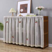 1件装短款橱柜帘，防尘罩，无需钻孔，亚麻质感乡村风格短帘，适用于厨房、餐厅橱柜、水槽盖、玄关等，农舍咖喱色窗帘