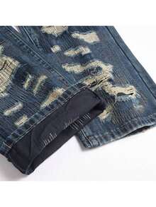 Vaqueros de mezclilla desgastados de pierna recta para hombres - Azul lavado medio - Ver 3