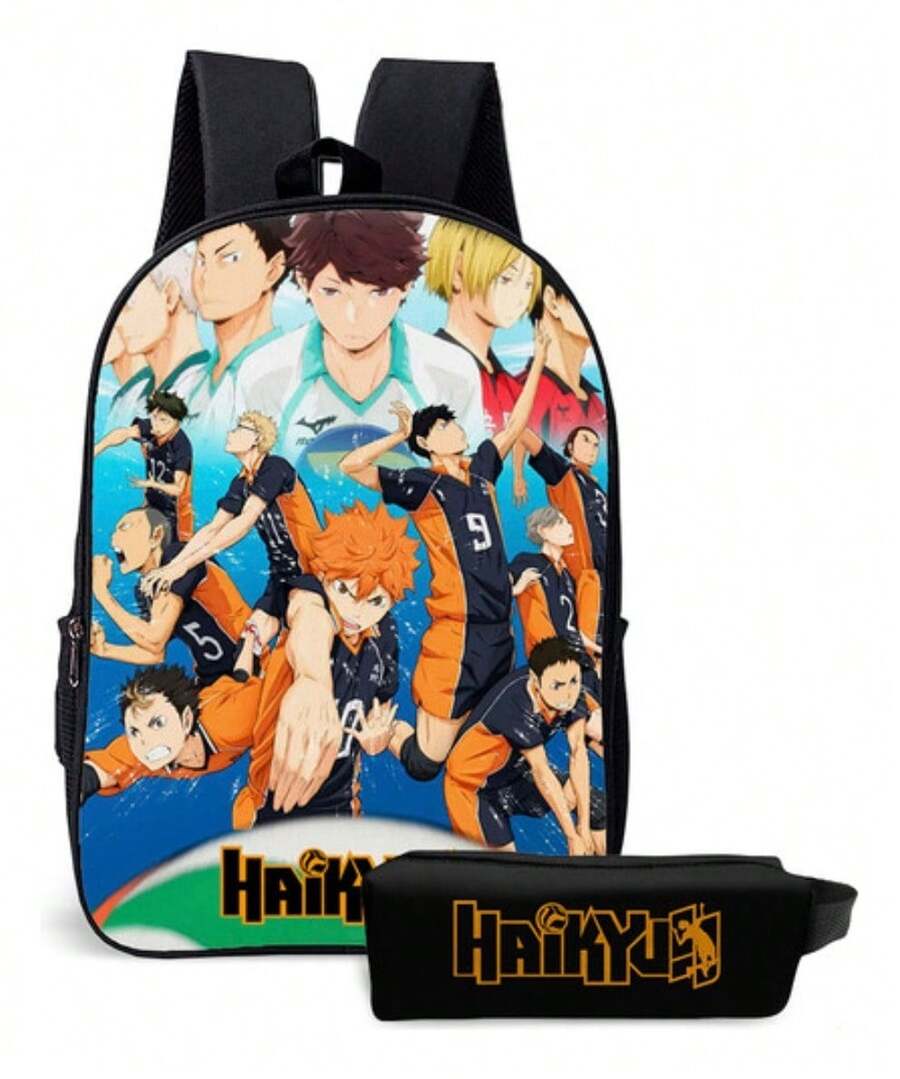 Kit Mochilla E Estojo Simples Escolar Yu Anime Menino Haik