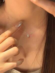 1件优雅S925纯银水滴形锆石吊坠项链，轻盈锁骨链，通勤百搭，精美礼品 - 香檳色 - 查看 6