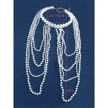1pc Lightweight Luxurious Multi-Layer Faux Pearl Necklace & Shoulder Chain, Sexy Tassel Versatile Bikini Accessory, Simple High-End Handmade Body Chain For Summer Beach - 白色 - 查看 10